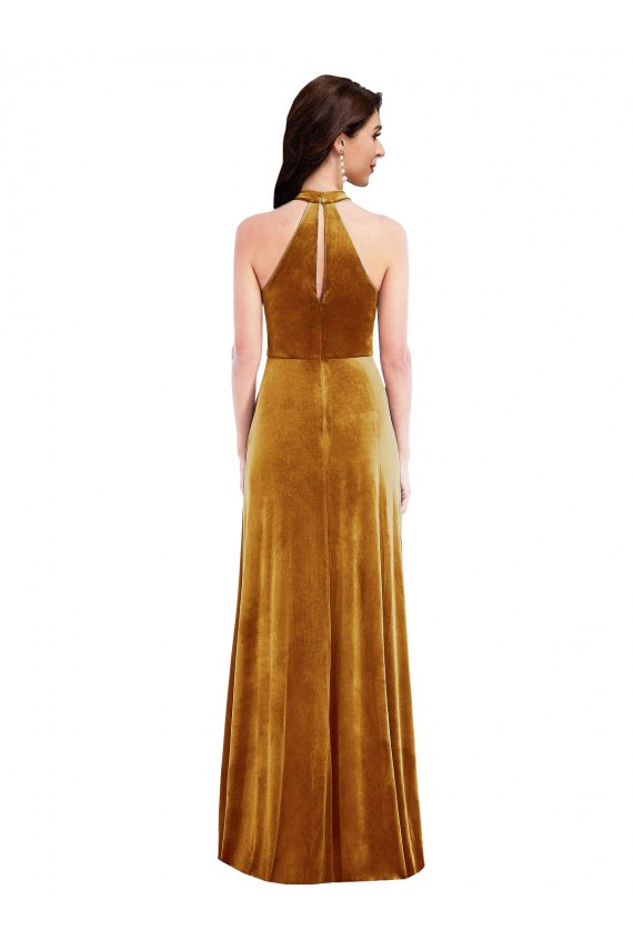 Best Sleeveless Keyhole Back Long High Neck Trumpet Maxi Evening Dress UK