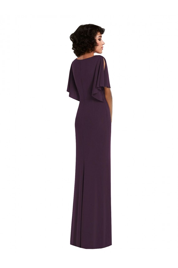 Best Split Sleeves Long V-Neck Sheath Maxi Evening Dress UK