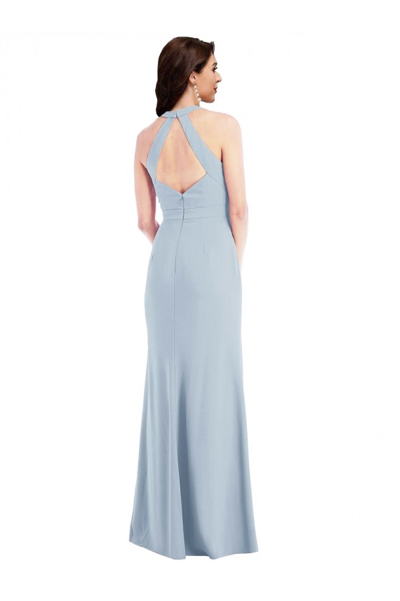 Best Sleeveless Open Back Long V-Neck A-Line Stretch Crepe Maxi Evening Dress UK