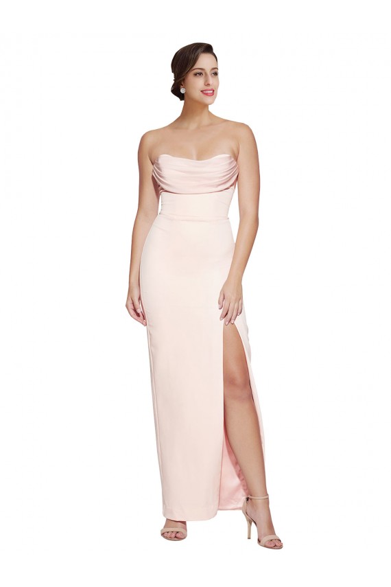 Best Sleeveless Low Back Long Cowl Neck Mermaid Stretch Satin Evening Dress UK