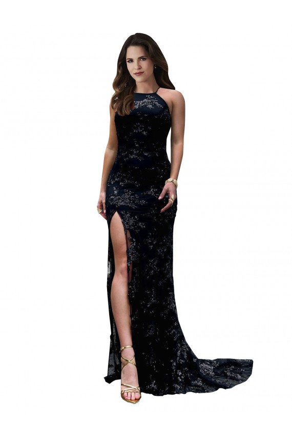 Best Sleeveless Open Back Long High Neck Mermaid Black Sexy Evening Dress UK