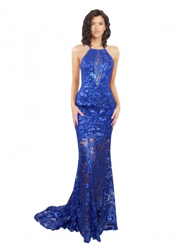 Best Sleeveless Open Back Long High Neck Mermaid Semi Formal Evening Dress UK