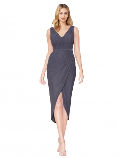 Best Sleeveless V-Back Cocktail Length High Neck Mermaid Soft Chiffon Evening Dress UK