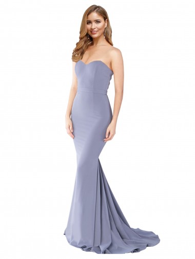 Best Sleeveless Low Back Long Strapless Mermaid Stretch Crepe Evening Dress UK