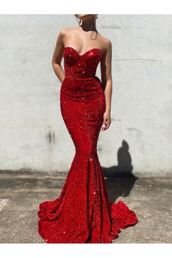 Best Sleeveless Court Train Long Sweetheart Mermaid Evening Dress UK