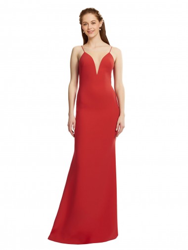 Best Sleeveless Open Back Long V-Neck Mermaid Stretch Crepe Evening Dress UK