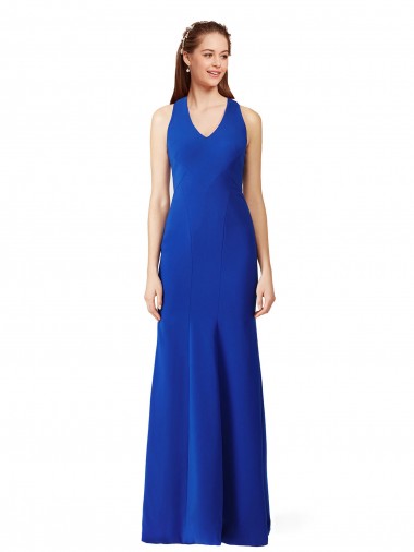 Best Sleeveless Long V-Neck Mermaid Stretch Crepe Evening Dress UK