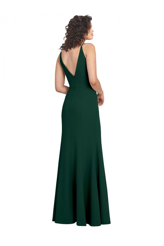 Best Sleeveless V-Back Long V-Neck A-Line Midnight Green Evening Gown UK