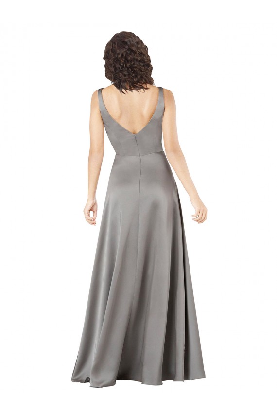 Best Sleeveless Long V-Neck A-Line Pearl Grey Evening Dress UK