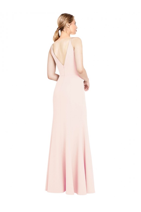 Best Sleeveless V-Back Long High Neck A-Line Stretch Crepe Evening Dress UK