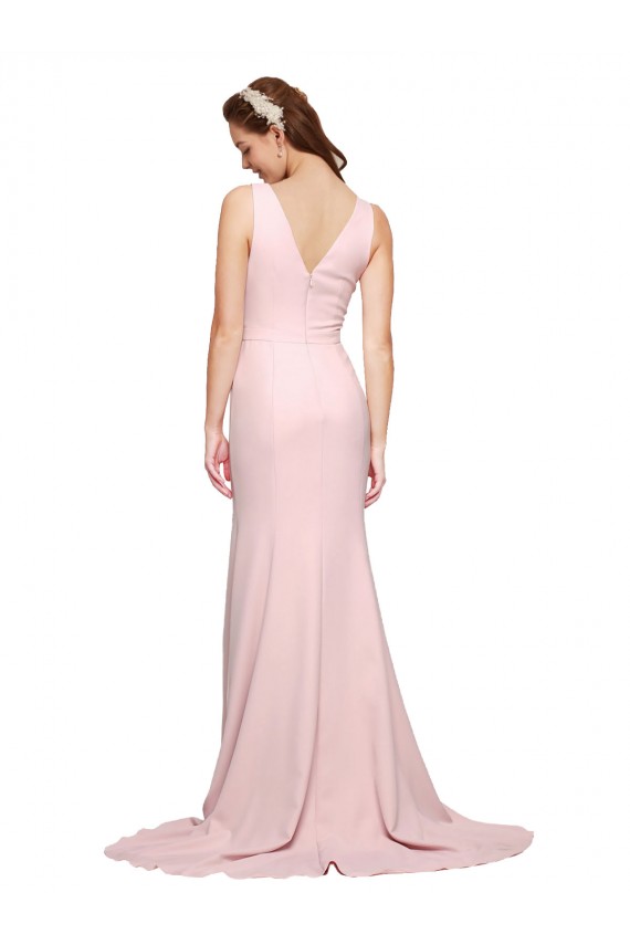 Best Sleeveless V-Back Sweep Train V-Neck A-Line Semi Formal Evening Gown UK