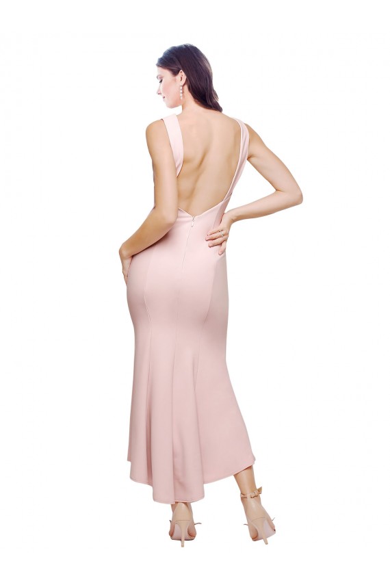 Best Sleeveless Low Back Midi Length High Neck Sheath Evening Dress UK