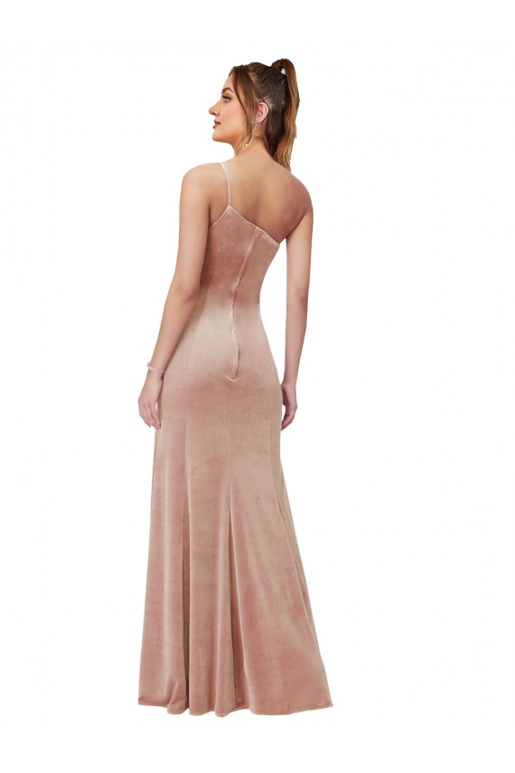 Best Sleeveless Long One Shoulder Sheath Stretch Velvet Evening Dress UK