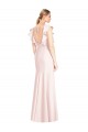 Best Cap Sleeves Open Back Long Bateau Neck Trumpet Stretch Crepe Semi Formal Evening Dress UK