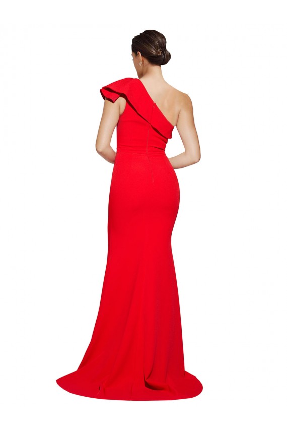 Best Sleeveless Sweep Train One Shoulder Sheath Red Semi Formal Evening Dress UK