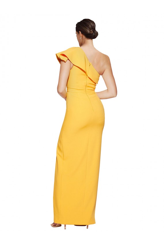 Best Sleeveless Long One Shoulder Sheath Saffron Evening Dress UK