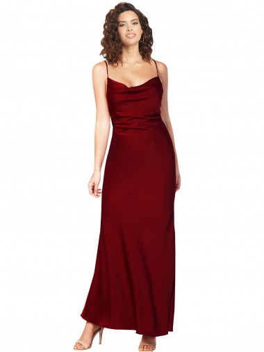 Best Sleeveless Low Back Long Cowl Neck Sheath Silky Satin Evening Dress UK