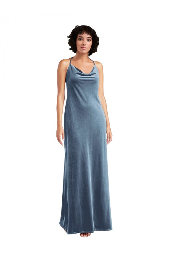 Best Sleeveless V-Back Long Cowl Neck Sheath Maxi Evening Gown UK