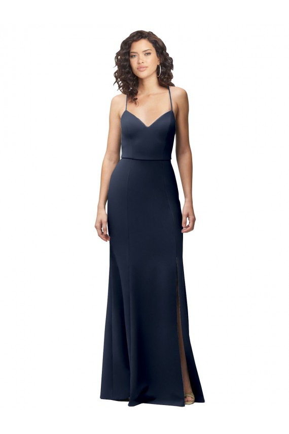 Best Sleeveless Open Back Long High Neck Sheath Dark Navy Evening Dress UK