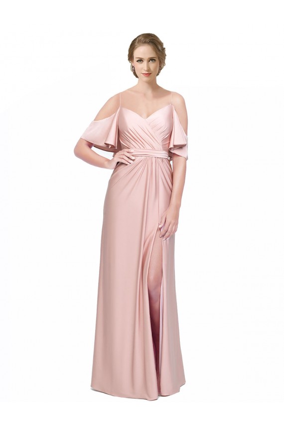 Best Cold Shoulder Low Back Long Off the Shoulder Sheath Evening Dress UK