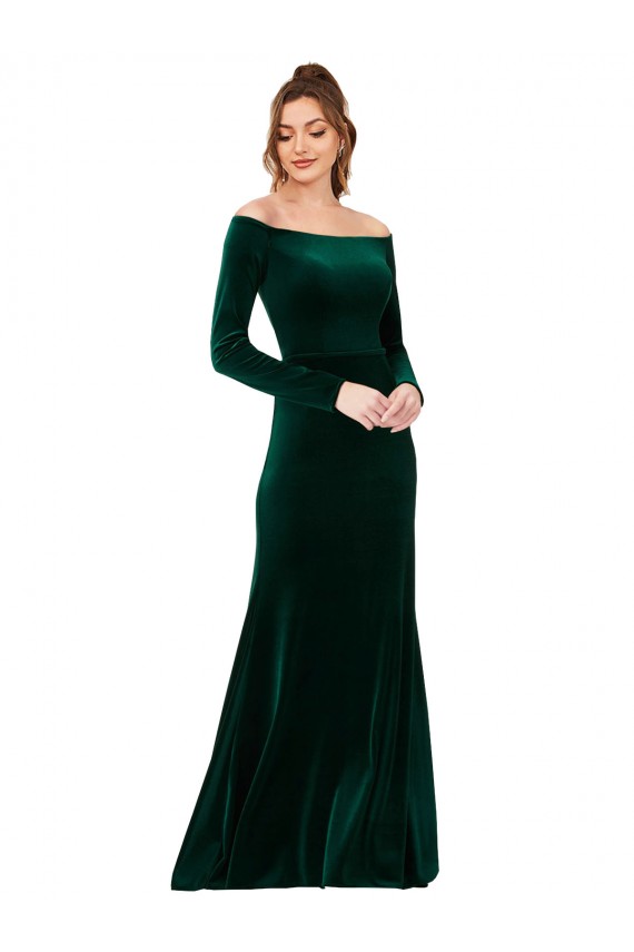 Best Long Sleeves Long Off the Shoulder Sheath Evening Dress UK