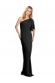 Best Flutter Sleeves Long One Shoulder Sheath Black Evening Dress UK