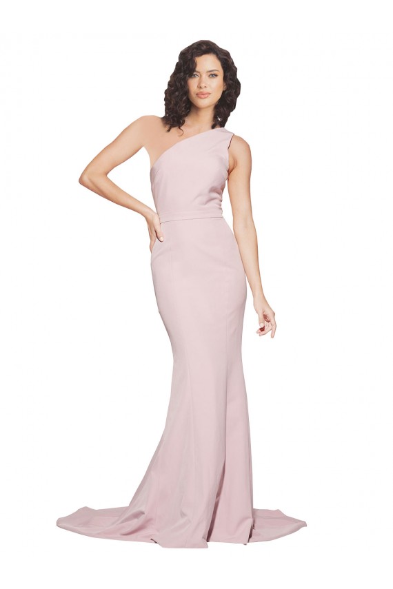 Best Sleeveless Sweep Train One Shoulder Sheath Mauve Semi Formal Evening Dress UK