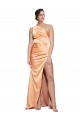 Best Sleeveless Open Back Long One Shoulder Sheath Stretch Satin Evening Dress UK
