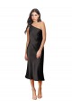 Best Sleeveless Midi Length One Shoulder Sheath Black Evening Dress UK