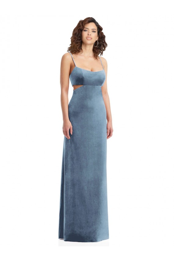 Best Sleeveless Low Back Long Square Neck Sheath Maxi Evening Dress UK