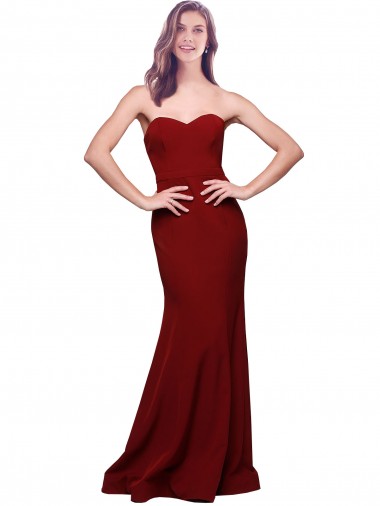 Best Sleeveless Low Back Long Strapless Sheath Burgundy Evening Dress UK