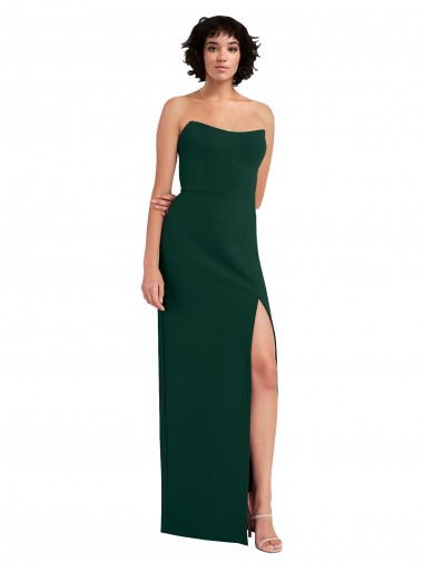 Best Sleeveless Low Back Long Strapless Sheath Midnight Green Evening Dress UK