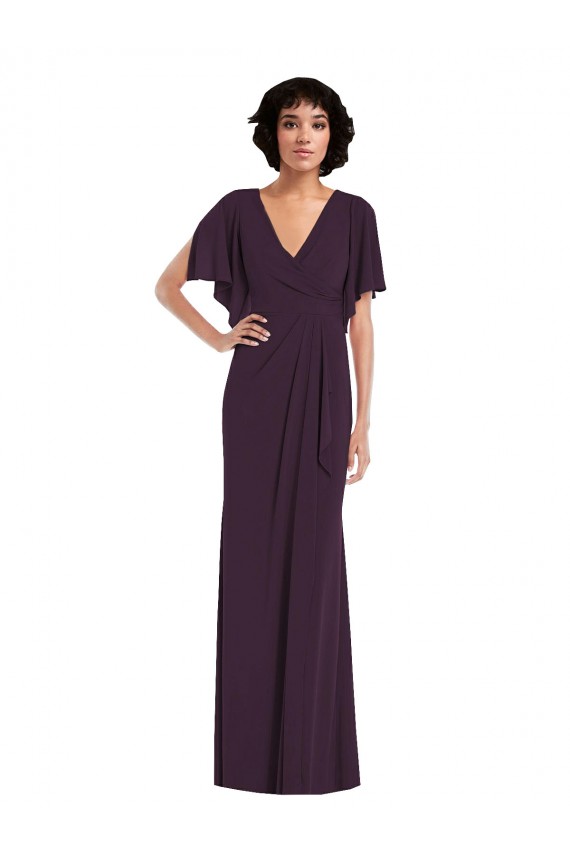 Best Split Sleeves Long V-Neck Sheath Maxi Evening Dress UK