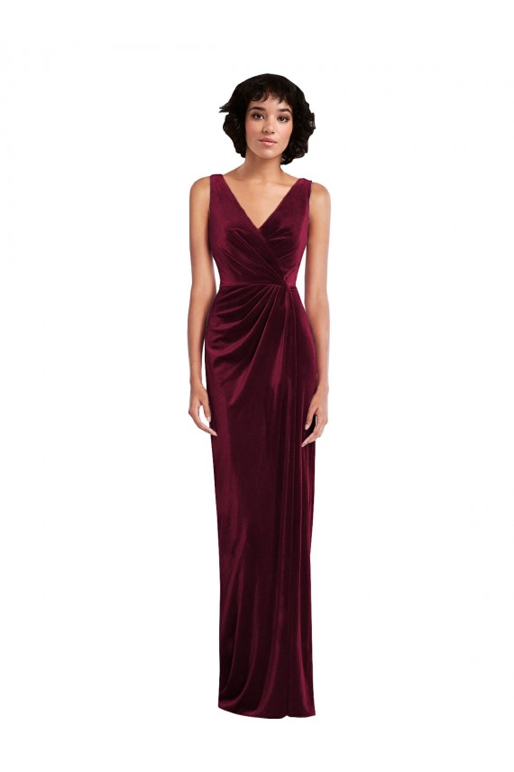 Best Sleeveless Long V-Neck Sheath Burgundy Maxi Evening Dress UK