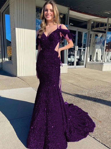 Best Sleeveless Court Train V-Neck Sheath Evening Dress UK
