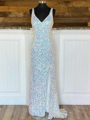Best Sleeveless Sweep Train V-Neck Sheath Evening Evening Dresses UK