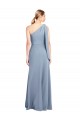 Best Flutter Sleeves Long One Shoulder Sheath Stretch Crepe Evening Dress UK