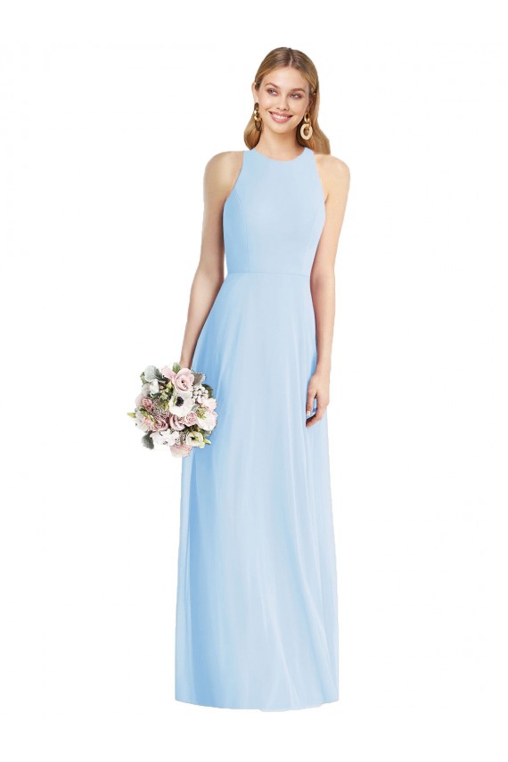 Best Sleeveless Long Halter Neck Trumpet Soft Chiffon Maxi Evening Dress UK
