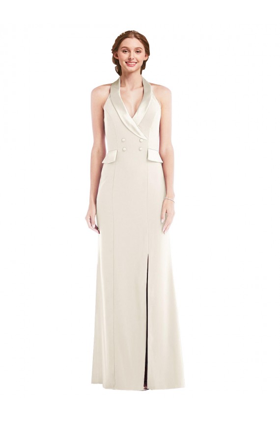 Best Sleeveless Low Back Long Halter Neck Trumpet Semi Formal Evening Dress UK