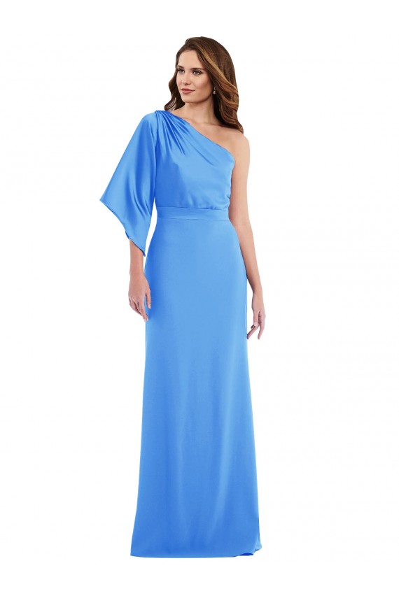 Best Bell Sleeves Long One Shoulder Trumpet Semi Formal Evening Dress UK
