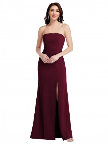 Best Sleeveless Long Strapless Trumpet Burgundy Gold Semi Formal Evening Dress UK