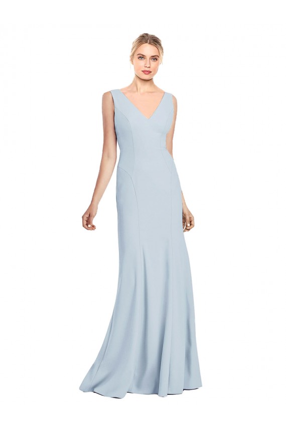 Best Sleeveless Low Back Long V-Neck Trumpet Semi Formal Bridal Party Dress UK