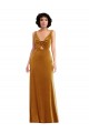 Best Sleeveless V-Back Long V-Neck Trumpet Stretch Velvet Maxi Evening Dress UK